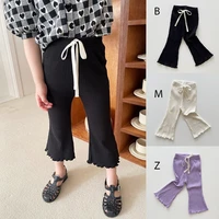 3-9T Baby Girl Casual Flared Trousers Spring Summer Stretchy Ribbed Wooden Hem Girls Infant Kids Versatile Soft Cotton Leggings 5
