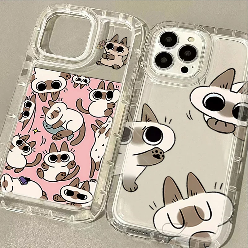 Siamese Cat Cartoon Flower Protective Phone Case
