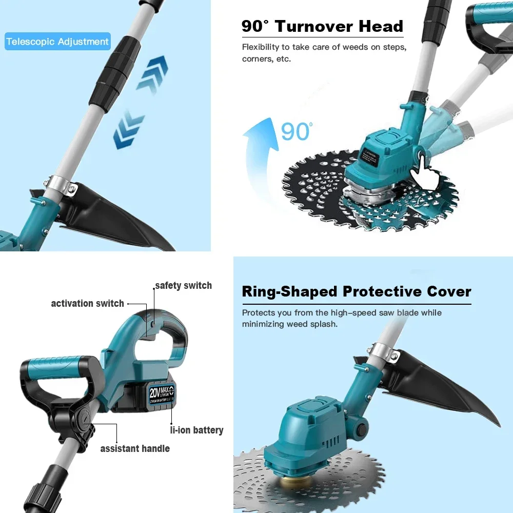 Brushless 9 INCH Electric Lawn Mower Cordless Garden Grass Cutting Trimmer Foldable Weeding Tools For Makita 18V Battery