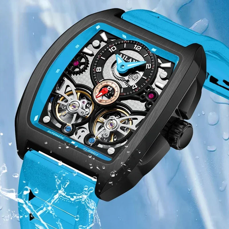 Ailang neue modische Sportuhr für Herren mit Silikonarmband, wasserdicht, leuchtend, hohl, mit doppeltem Tourbillon, automatische mechanische Uhr für Herren. – Detail 7