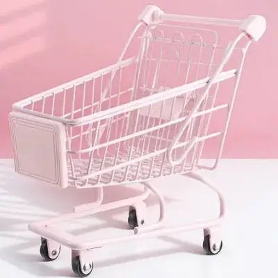 작은 쇼핑 카트 미니어처 슈퍼마켓 카트 책상 수납함 사탕 펜 홀더 어린이 남아..