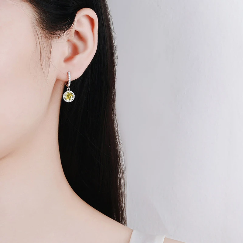 Joiashome Silber 925 runde D-Farbe Moissan ite Edelstein Anhänger Ohrringe Damen schmuck klassischen Modestil, erste Wahl für Geschenke