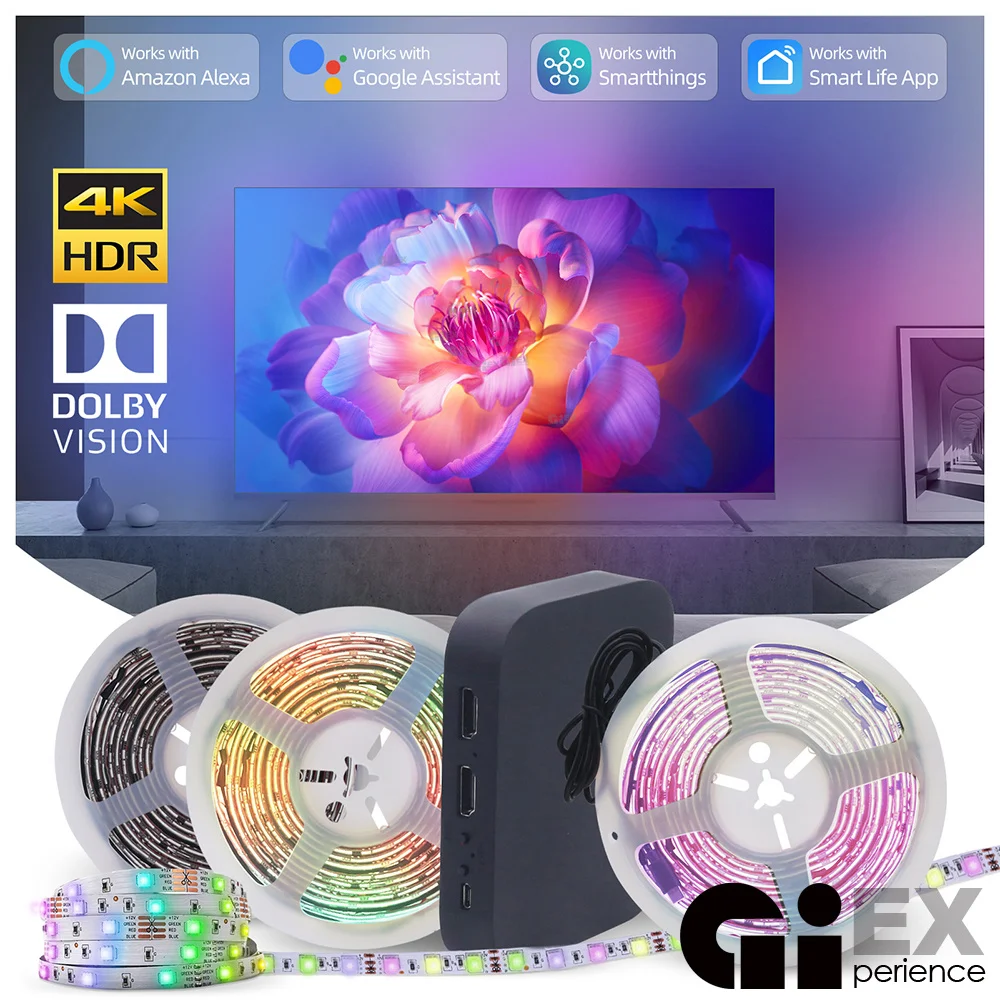 

Smart AI Screen Sync Box Ambient LED Strip TV PC Monitor Backlight HDMI 2.0 4K Gaming Music Lights WIFI Alexa Google Assistant