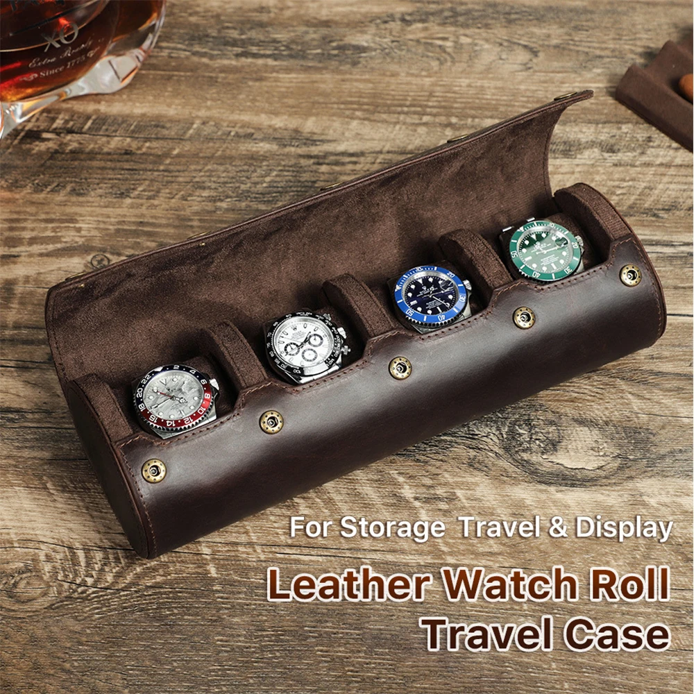 4-Slot Watch Roll Travel Case Portable Vintage Leather Watch