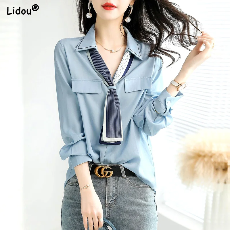 Women's Clothing Temperament Long Sleeve V-neck Office Lady Fashion Casual Loose Spring Summer Thin Solid Color Intellectual intellectual notched loose blazers solid color cardigan creative temperament office lady elegant casual women s clothing thin