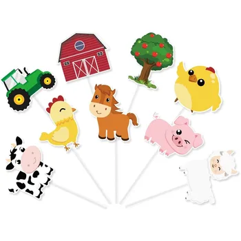 36 Pezzi Decorazioni per Torte a Tema Fattoria, Figurine di Mucca, Maiale, Pulcino, Pecora, Topper per Torta a Forma di Trattore, Decorazioni per Festa di Primo Compleanno per Bambini