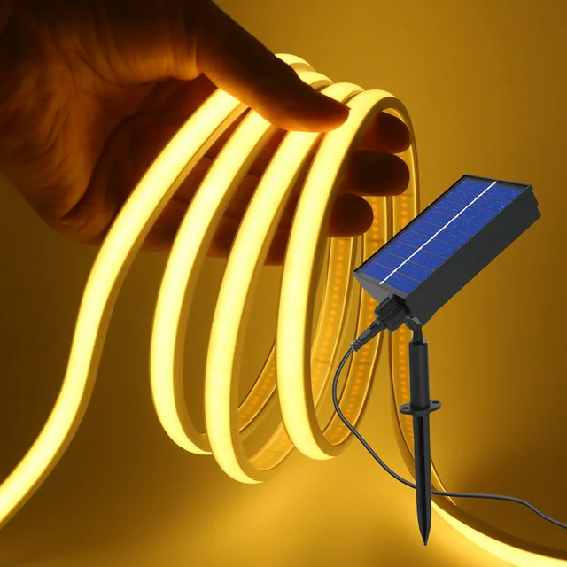 Bande lumineuse solaire flexible à LED COB, 320LED/m, DC 24V, 11x6mm, étanche, blanc naturel chaud, 0.5m, 1m, 2m, 5m, décoration de jardin 1