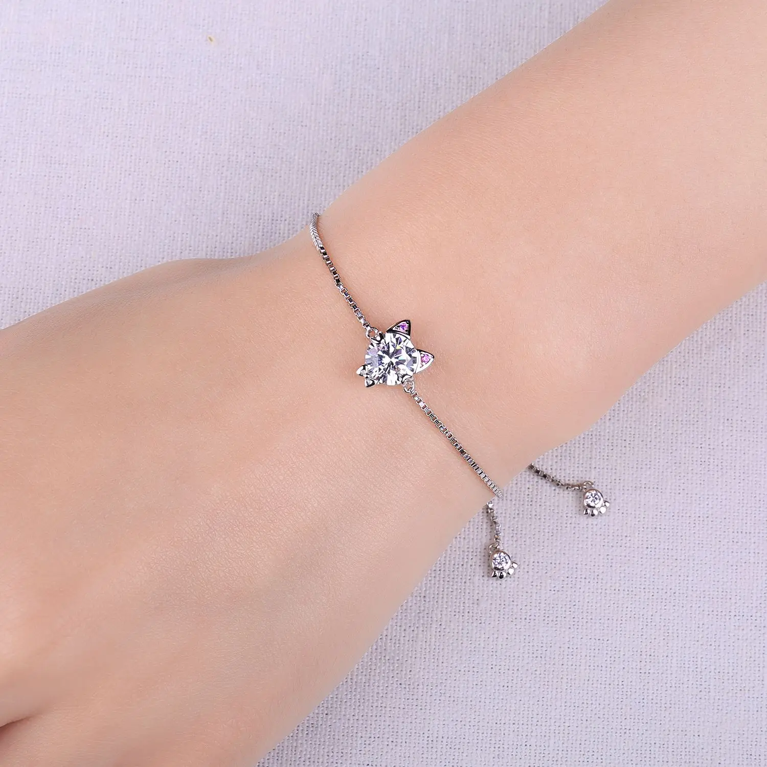 JewelryPalace 새로운 도착 사랑 고양이 1.7ct 라운드 보석 조절 링크 팔찌, 여성을 위한 고급 보석 선물