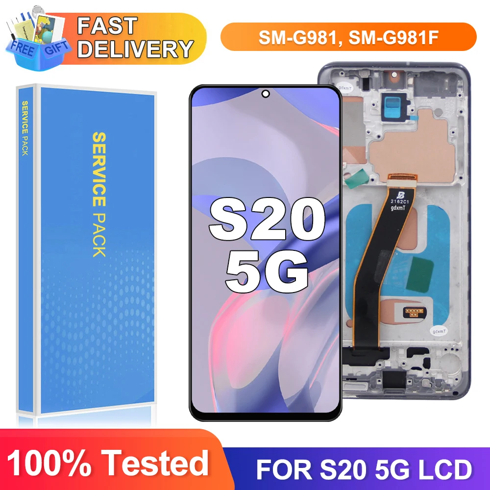 Schermo S20 5G per Samsung S20 5G G981 G981F SM-G981F/DS Display LCD Touch Screen con cornice Digitizer Assembly