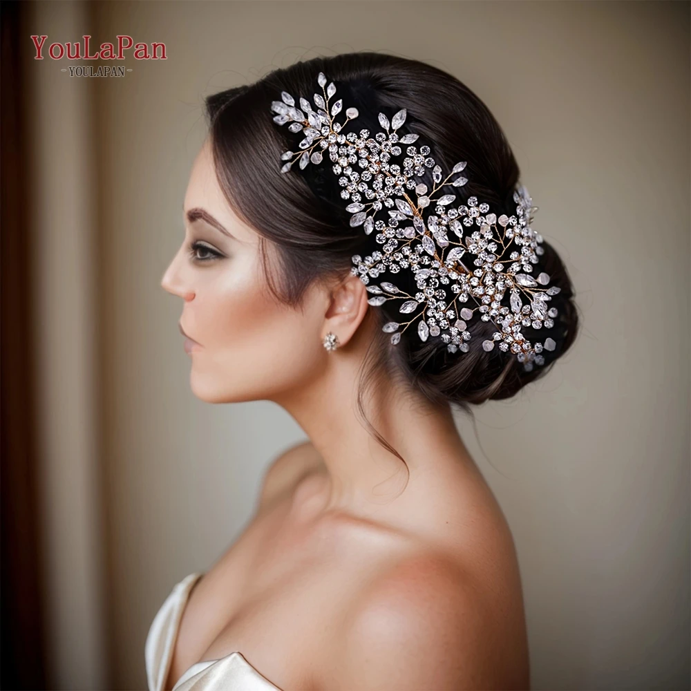 TOPQUEEN Luxury Crystal Wedding Hair Jewelry Bridal Hair Accessories Vine Women Tiara Rhinestone Bridal Headband HP253-S
