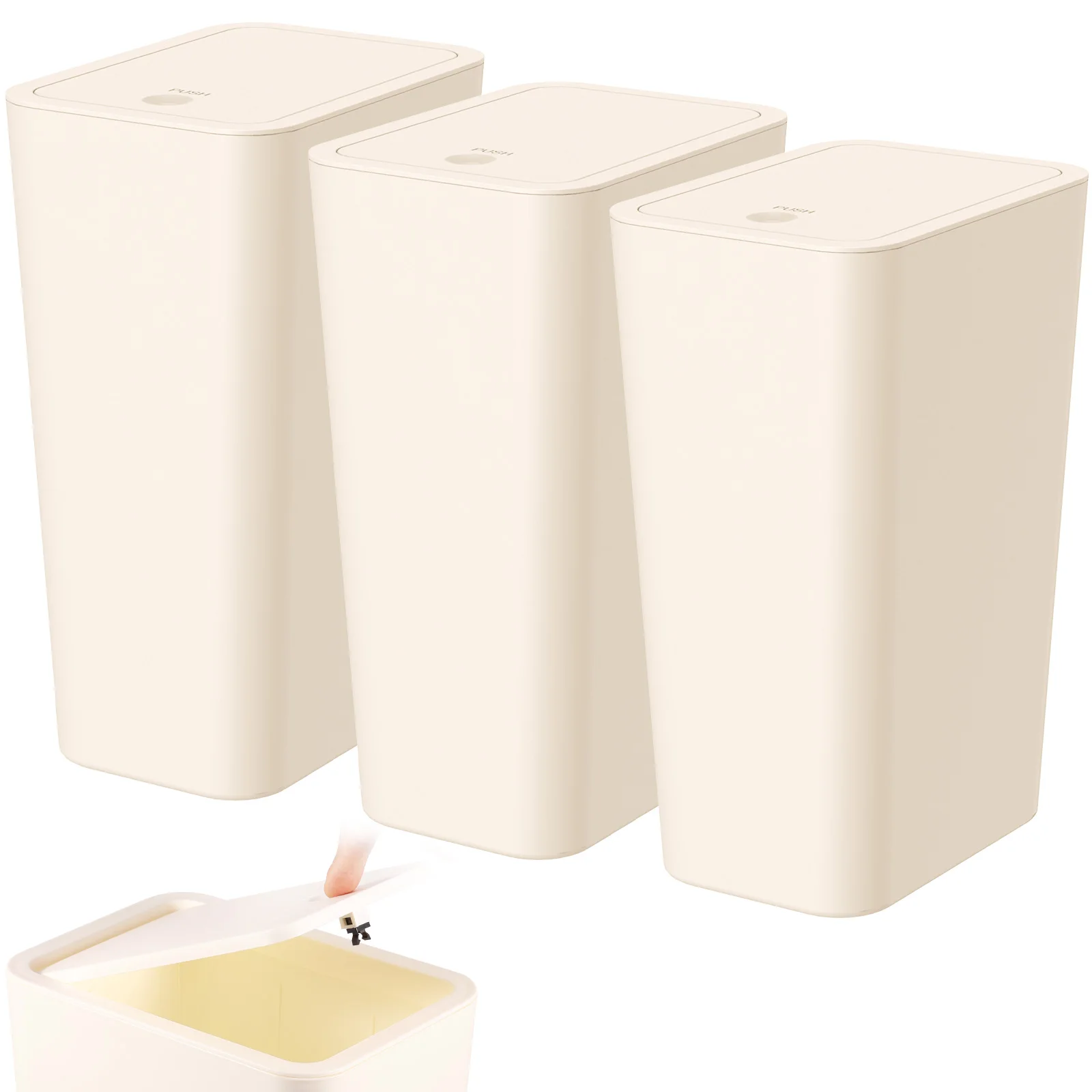 

3Pcs Bathroom Trash Can Space Saving Garbage Can with Lid 2.6 Gallons Dogproof Waste Bin Rectangular Modern Waste Can Reusable