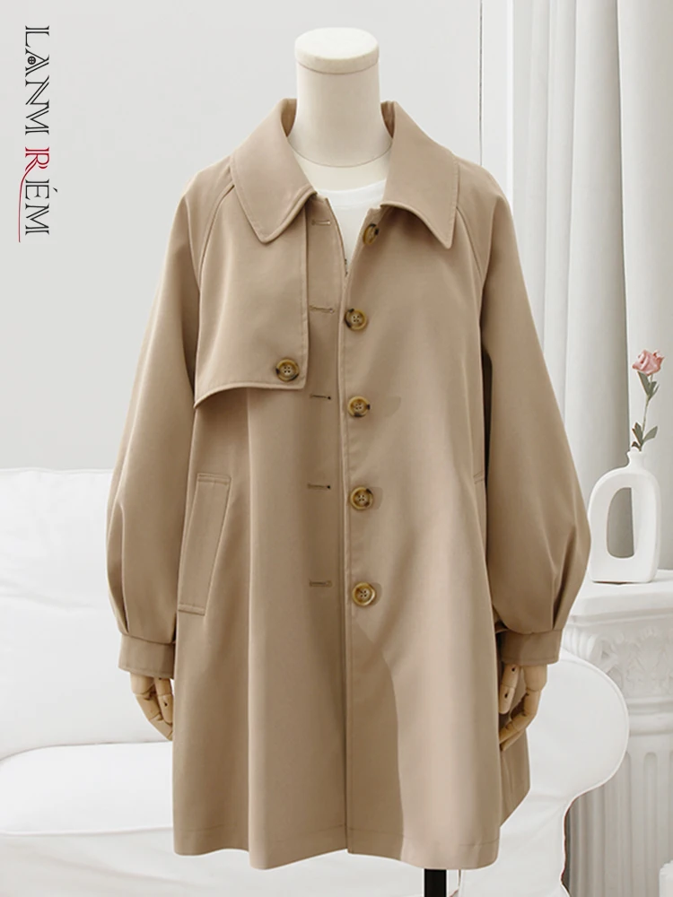 

LANMREM Designer Trench Coat For Women Lapel Single Breasted Long Sleeves Belt Coats Office Lady Korean Clothes New 32D828