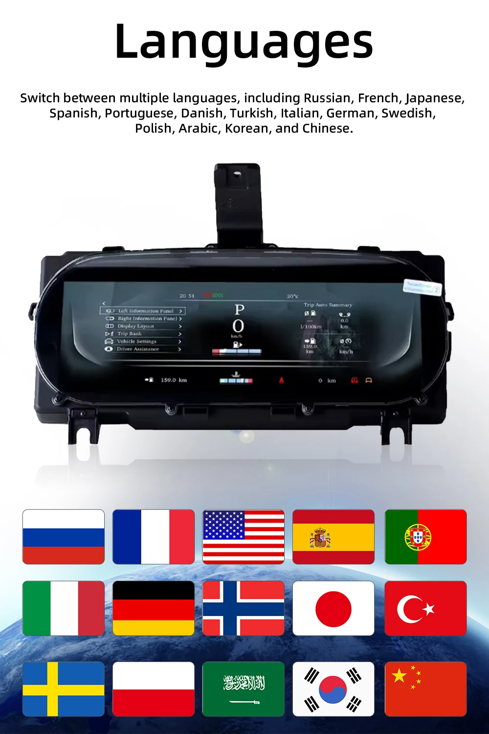 Digital Instrument Cluster Display For Jaguar XFL 2016-2019 Speedometer 12.3”HD