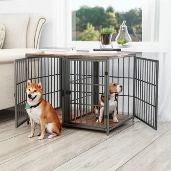 1Pcs Ultra Thicken Dog Crate Cage Pet Dog Puppy Kennel with Removable Divider and 4 Doors for 2 Small Dogs or 1 Medium Large Dog 4