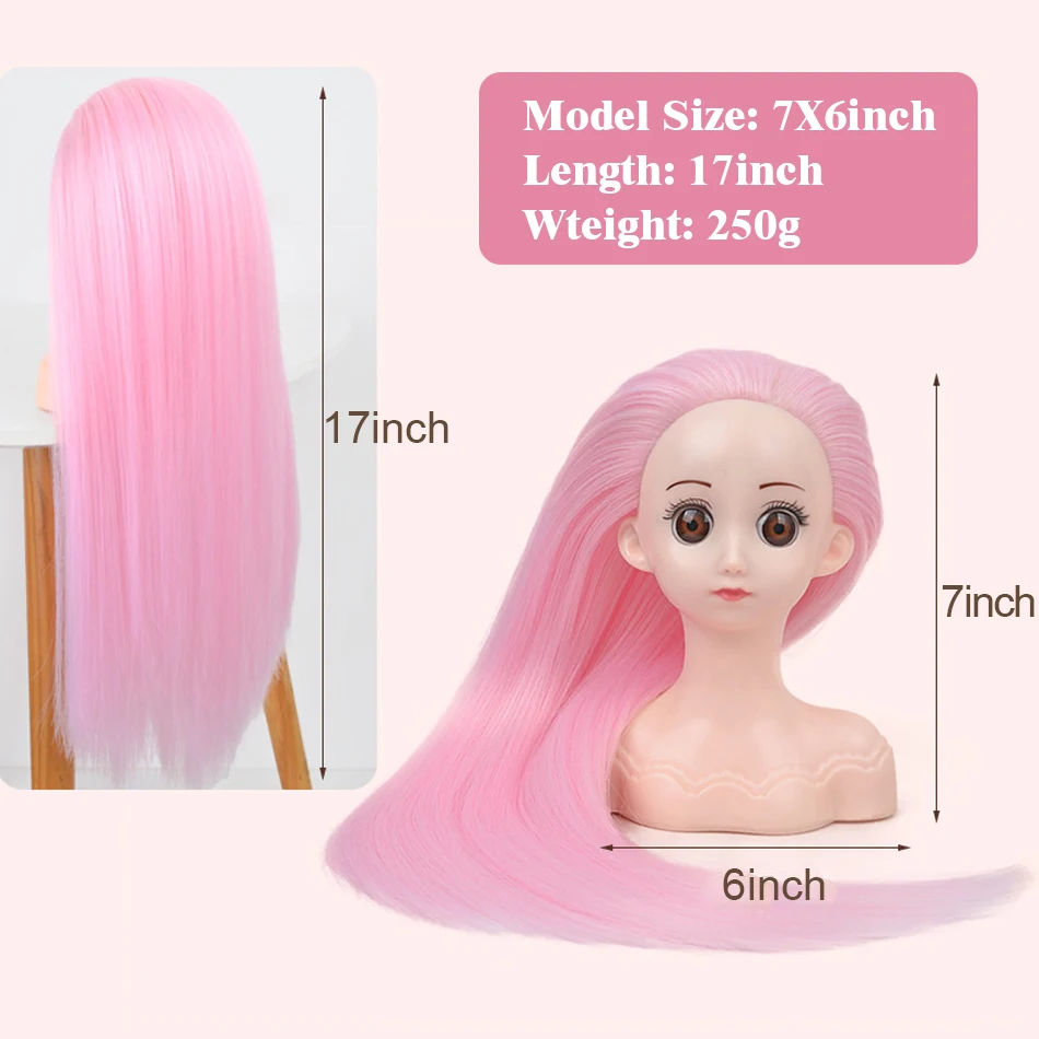 Children\'s Mannequin Head With Synthetic Hair For Hair Training Styling Solon Hairdresser Dummy Doll Head For Practice Hairstyle