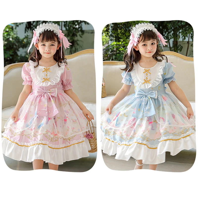 Summer Victorian Retro Lolita Dress for Girls Kid Short Sleeve Maid Costume Girl Child Tutu Skirt For Girl Princess Girls' Dress
