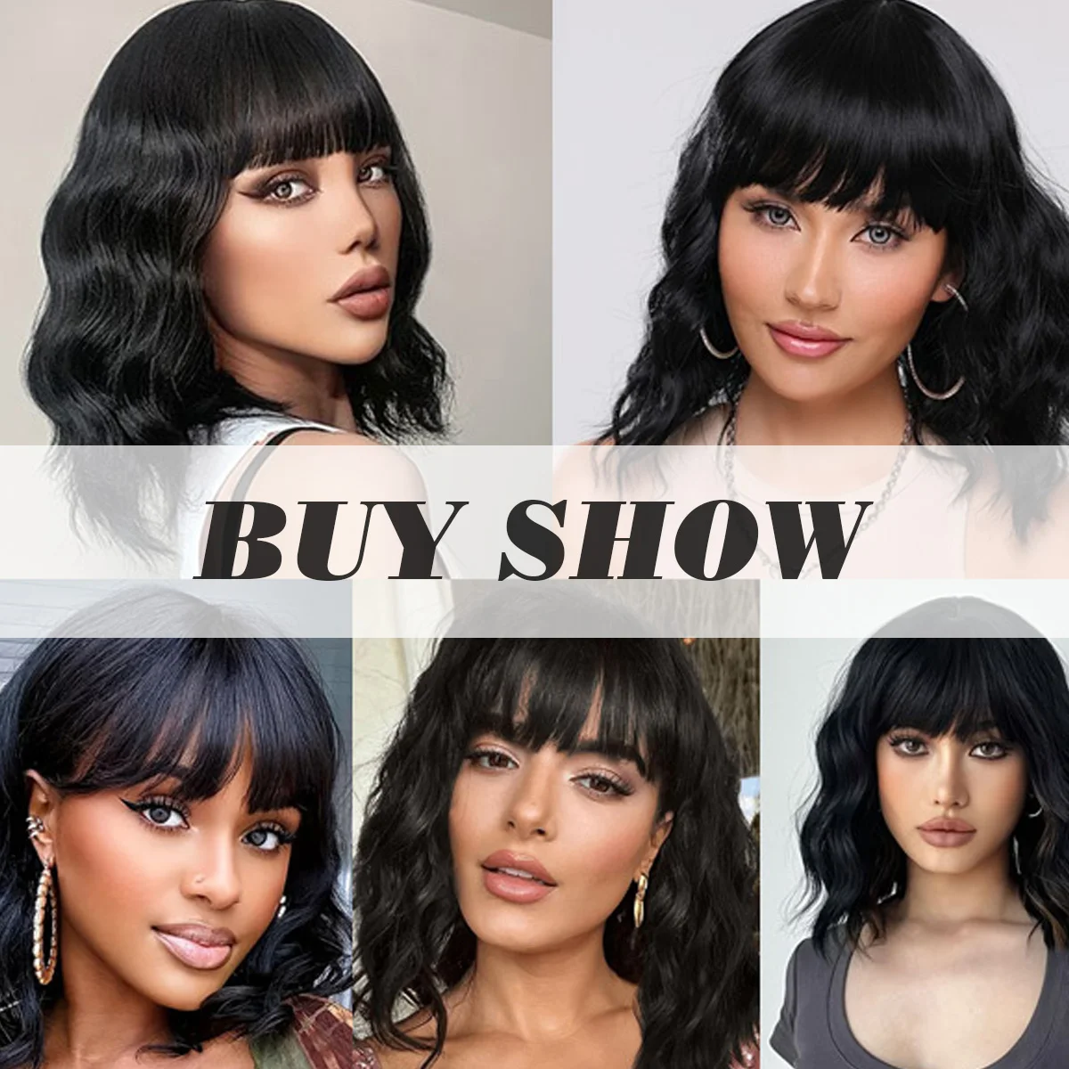 Synthetic Bob Wigs for Cosplay Short Black Wigs for Women 14 Inch Wavy Wig with Bangs Natural Looking Heat Resistant