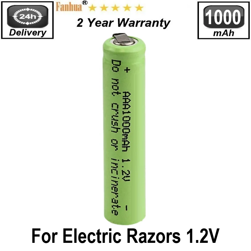 

1.2V Ni-MH AAA 1000mAh Rechargeable Battery w/Tabs Compatible with Electric Razors Toothbrushe High Power Static Applications