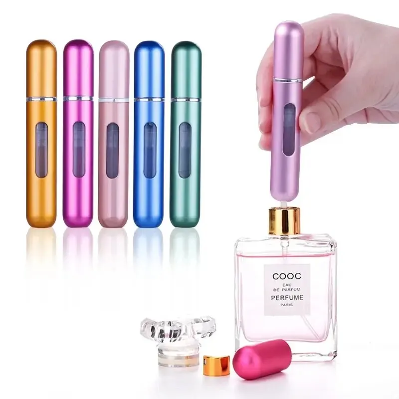 Refillable perfume bottle Portable Travel 5ml Bottom Charge Perfume Refillable Bottle Liquid Container Cosmetics Spray Bottling Dispenser Press Head