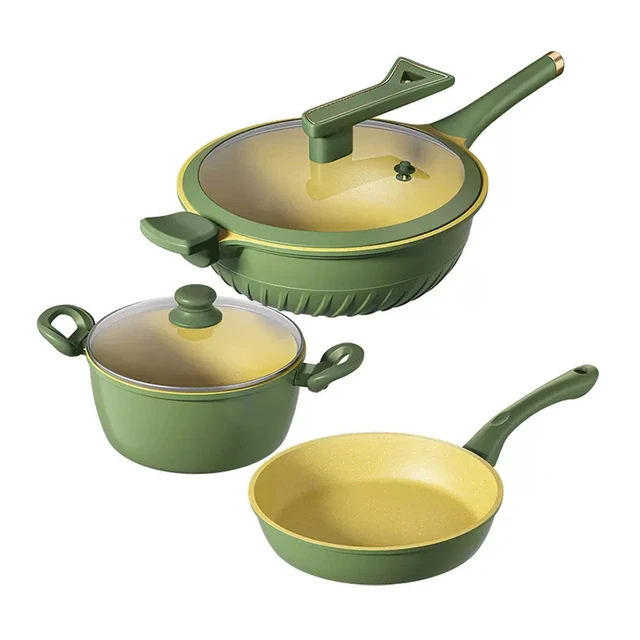 Luxury Green Household Non Stick Pot Set Gift Pot Soup Frying Pan Induction  Cooker Universal Set Pots Sets for Cooking - AliExpress