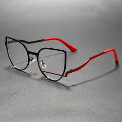 Oversized Stylish Blue Light Blocking Metal Frame Glasses (Black Red)