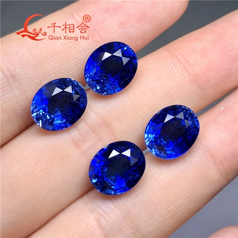 tailandesa corte cor azul real safira artificial forma oval pedra preciosa de corundum com rachaduras inclui