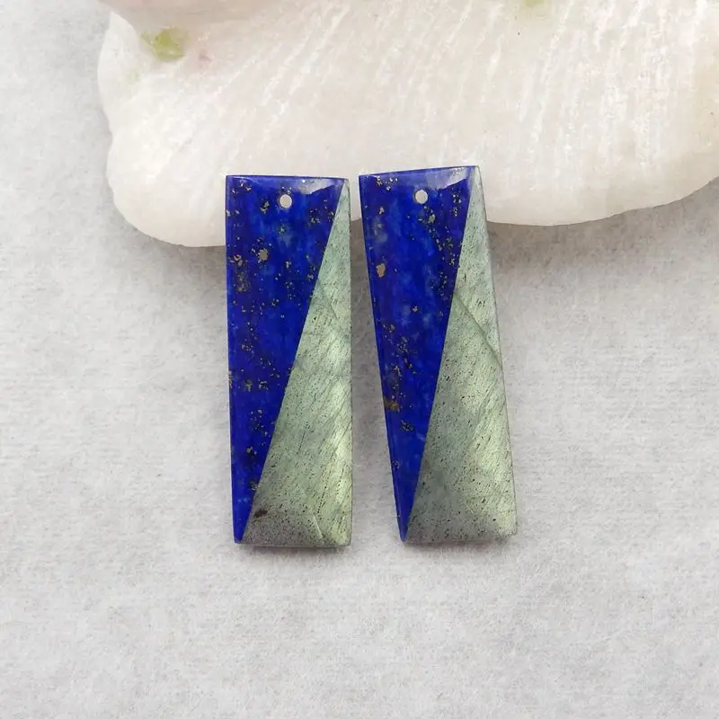 Semiprecious Natural Stone Lapis Lazuli Labradorite Intarsia Earrings Accessories Fine Jewelry For Women 35x12x5mm 9g