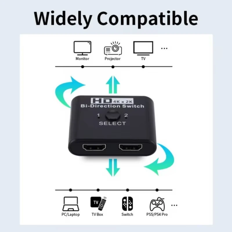 4K X 2K HDTV Switch Bi-Direction 2 Ports HDTV Splitter Switch For Laptop PC PS3/4 TV Box To Monitor TV Projector Adapter BEST SELLERS