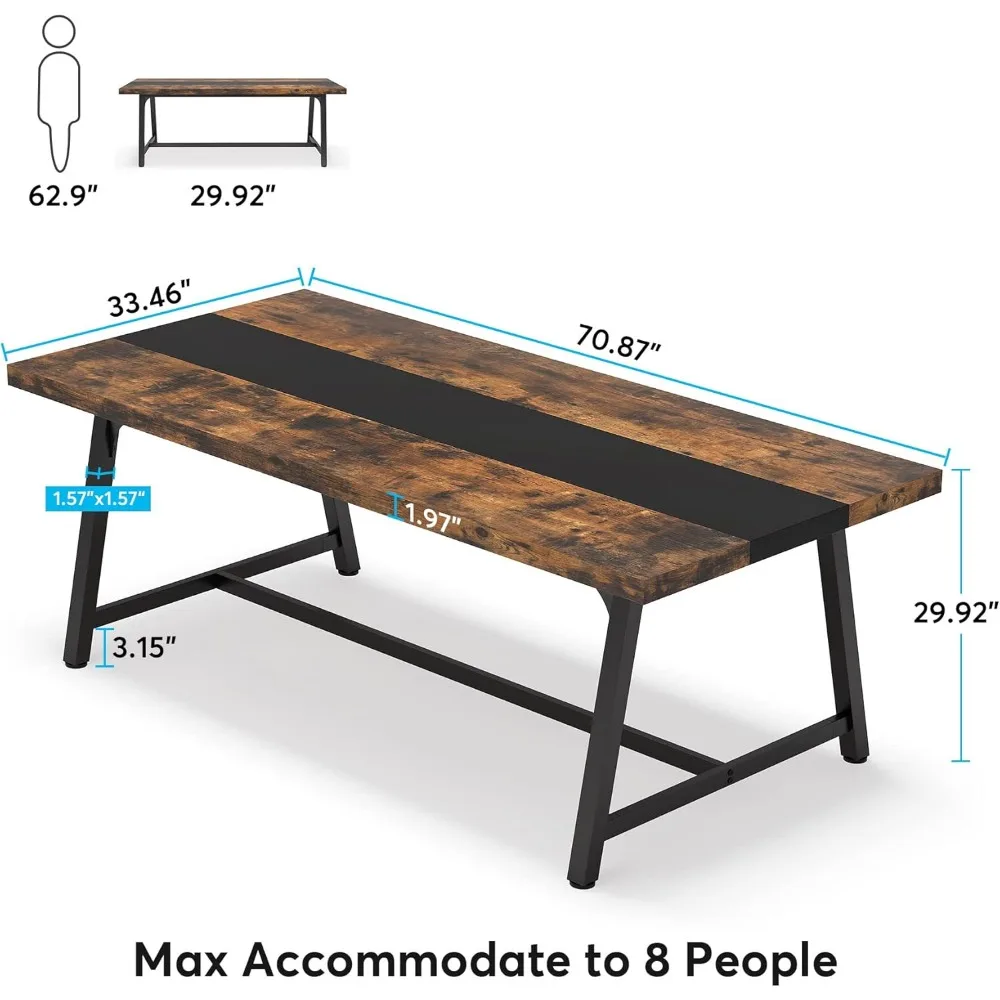 Dining Table for 8 People, 70.87-inch Rectangular Wood Kitchen Table with Strong Metal Frame, Industrial Large Long Dining Room 3