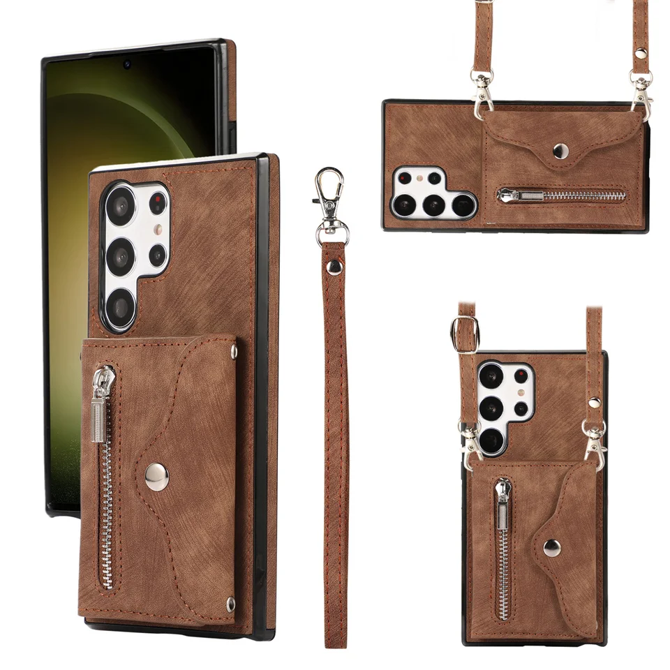 

Для Samsung Galaxy S23 s22 S10 Plus S21 FE S20 Note 10 PRO 20 Ультра кросс-боди ремешок на молнии кошелек держатель для кредитных карт Чехол