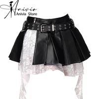 Femmes noir gothique épissé dentelle bord a-ligne Mini jupe Y2K Harajuku années 2000 Style académie rétro mignon jupe courte vêtements 2024 1