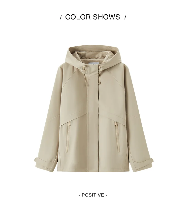 Jacket Women Mid-Length Jacket Sleeves Loose-Fit Waterproof Oil-Resistant Stain-Resistant New Autumn Hooded Jacket