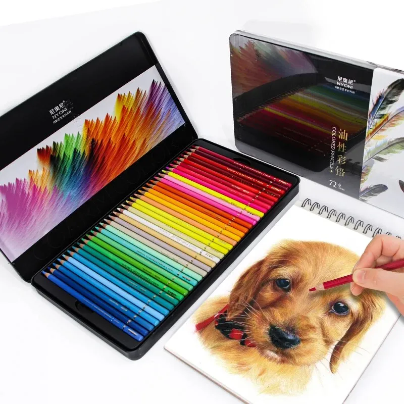 Карандаши NYONI 24/36/48/72/120 цветов, профессиональные масляные деревянные мягкие акварельные карандаши, жестяная коробка для школьного рисования Карандаши NYONI 24/36/48/72/120 цветов, профессиональные масляные деревянные мягкие акварельные карандаши, жестяная коробка для школьного рисования