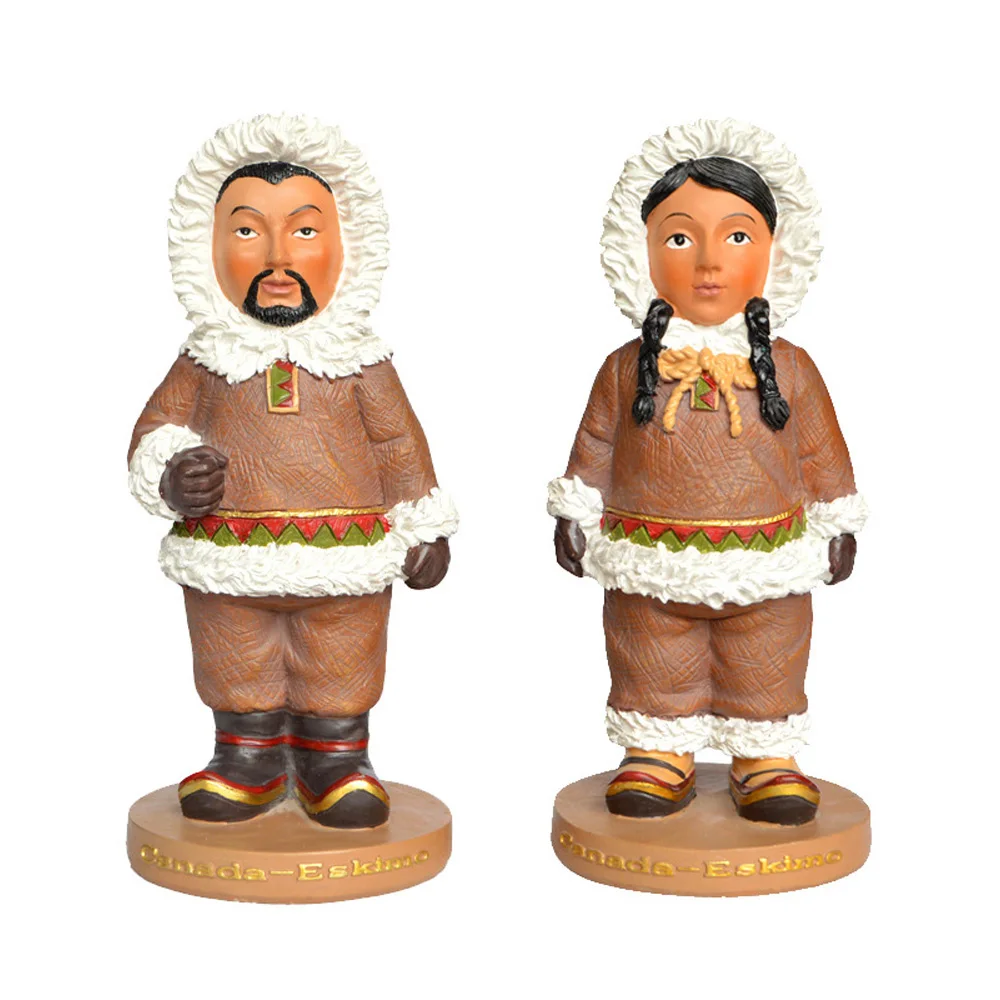 Arctic Circle Greenland Inuit Eschimese Esquimau Femminile Maschio Tradizionale Vestito Nazionale Scultura Artigianale Figura Modello Regalo