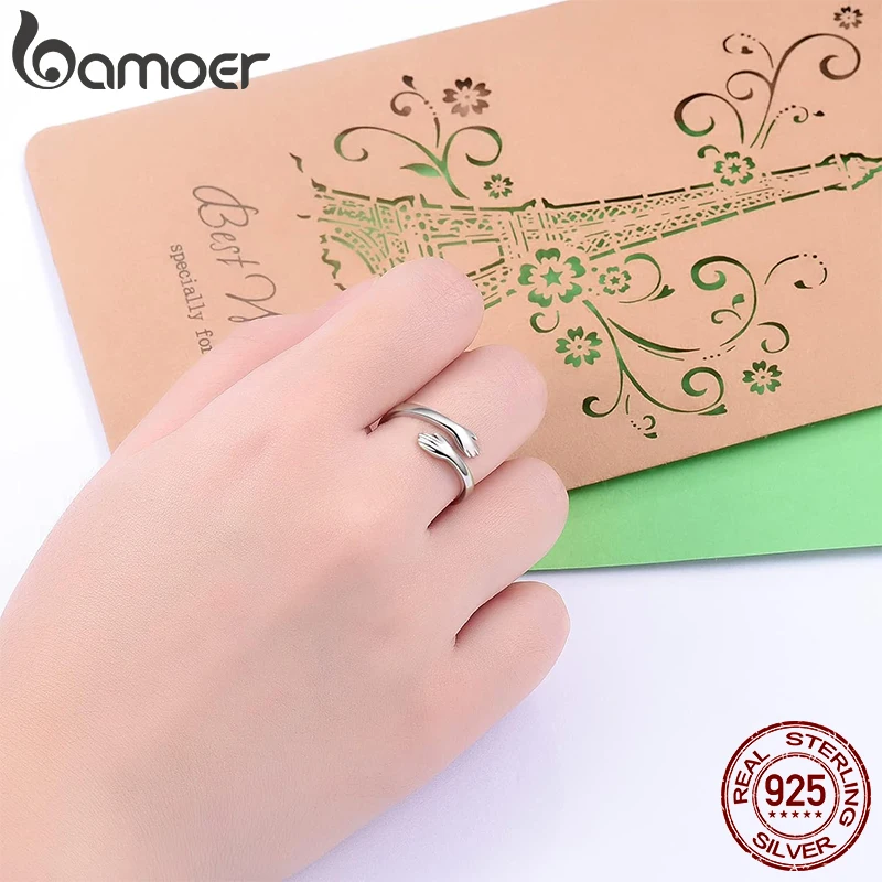 925 Sterling Silver Hug Open Ring Adjustable for Women Party Jewelry Family Gift Silver Rings Silver Ring