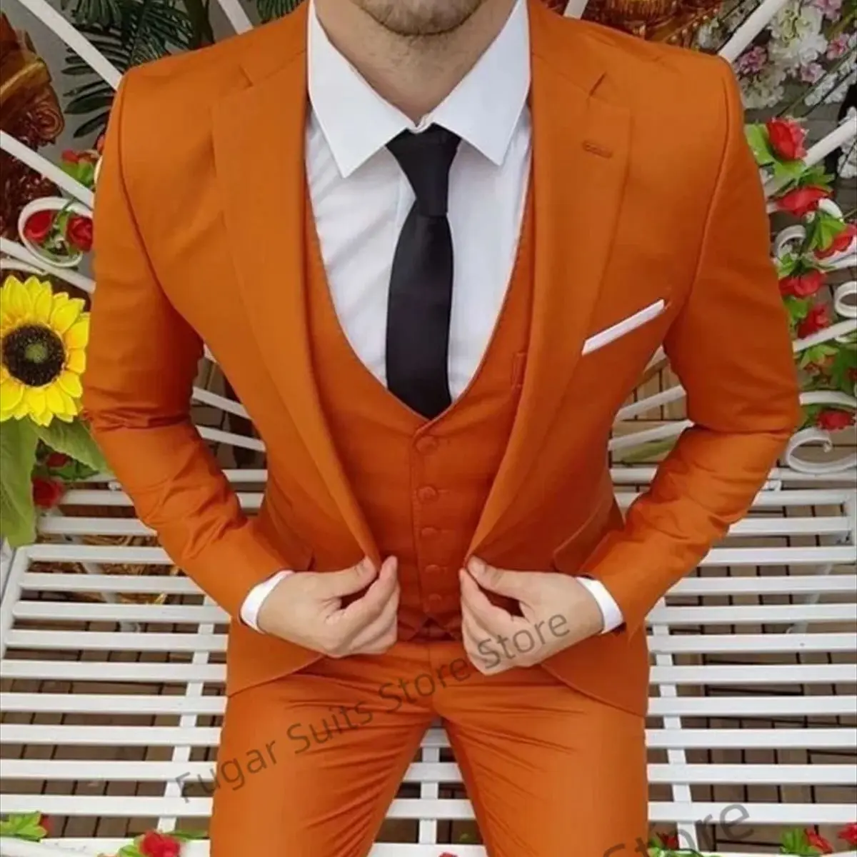 

Handsome Orange Wedding Suits For Men Slim Fit Notched Lapel Groom Formal Tuxedos 3Pieces Sets Fashion Male Blazer Costume Homme