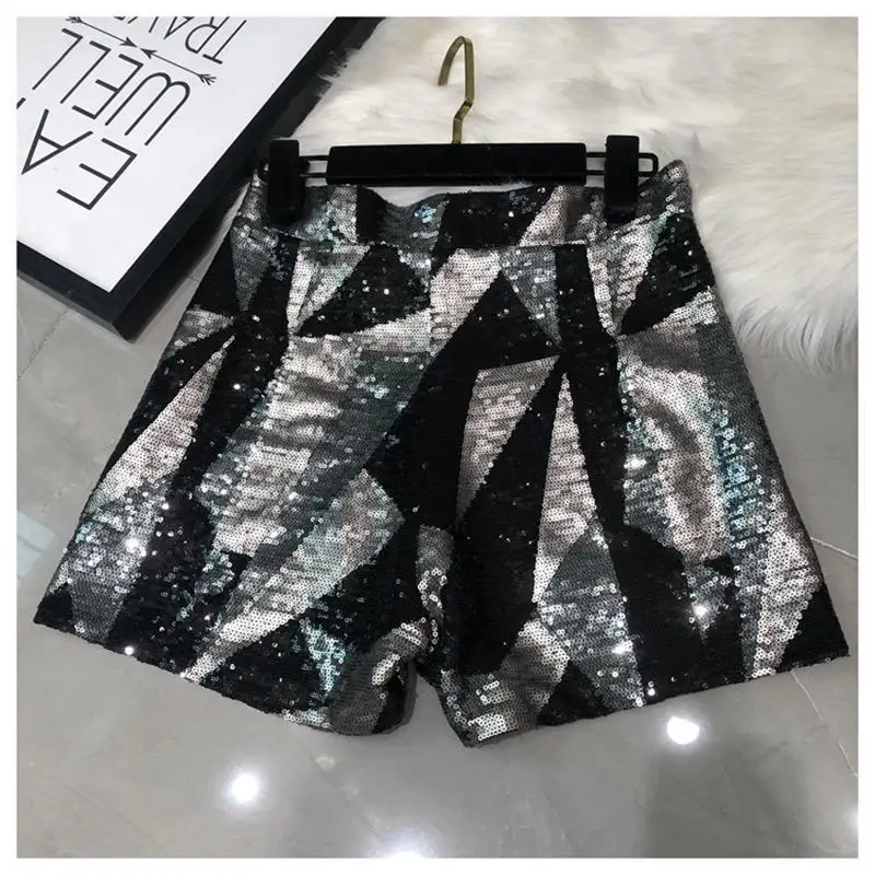 Summer Spring Women's Sexy Silver Sequins Party Club Shorts Lady High Waist Glitter Bottoms Glossy Short Pants
