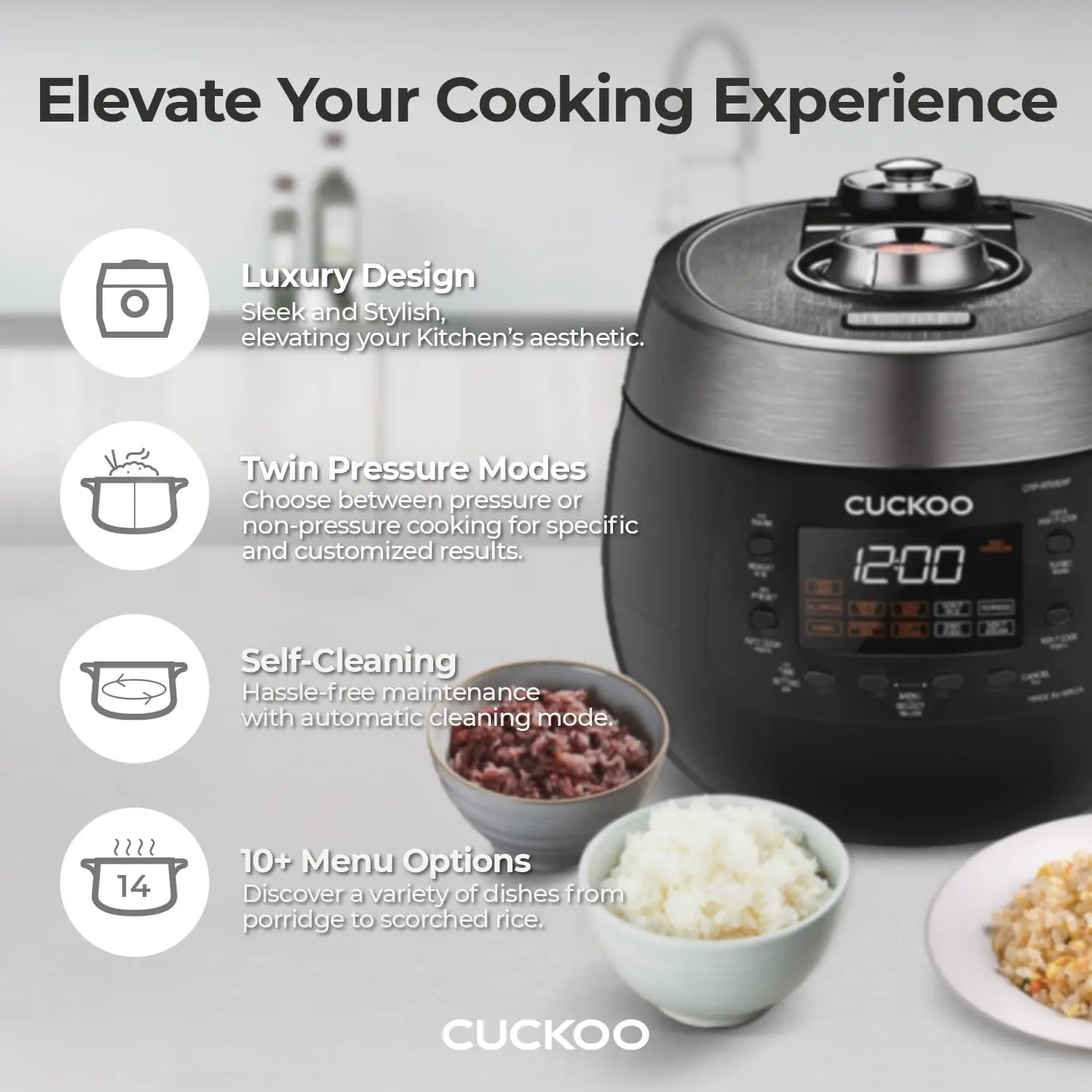 6-Cup (Uncooked) / 12-Cup (Cooked) Twin Pressure Rice Cooker & Warmer with Nonstick Inner Pot, 14 Menu Options 3