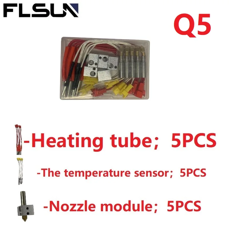 FLSUN Q5 3D Printer Accessories Hotend Parts Cartridge Heater Temperature Sensors Nozzle Heating Block Throat Heat break Tube 3dsway v6 hotend kit j head extruder heatsink heated block heat break nozzle 1 75 for e3d bowden direct hot end 3d printer parts