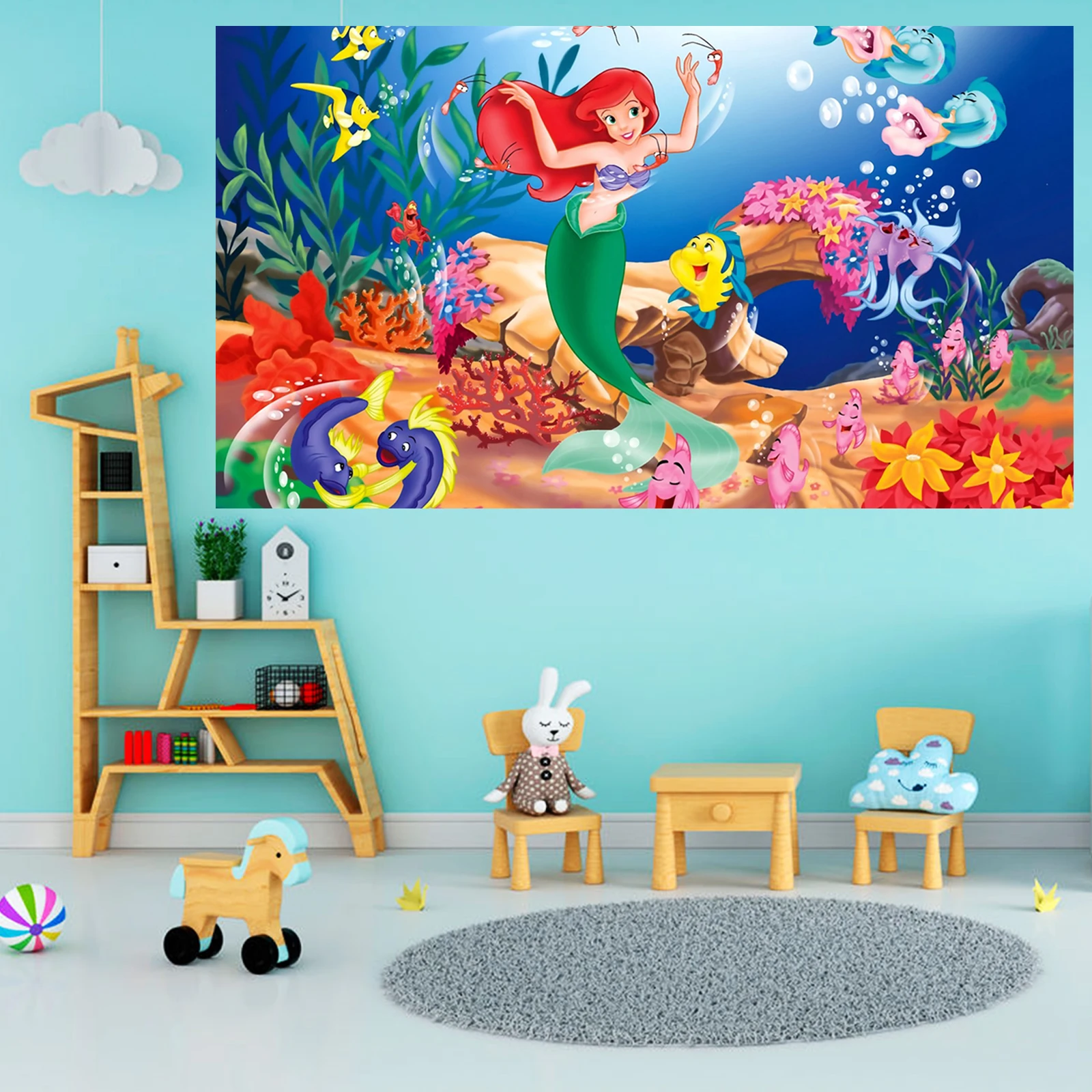 1PC-Little Mermaid background cloth Baby Bath Child Girl birthday party Photography Wedding Party Decoration