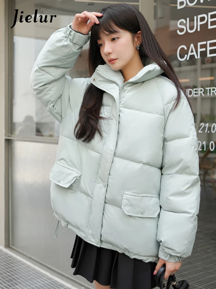 

Jielur Korean Style Winter Jacket Women New Loose Short Pink Black Parkas Female Harajuku Bread Jacket Cotton Padded Coat Woman