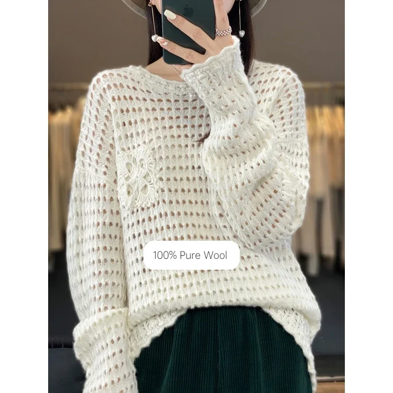 

2023 Autumn/Winter Round Neck Long Woolen Sweater Women's Long Sleeve Pullover New Western Style Top