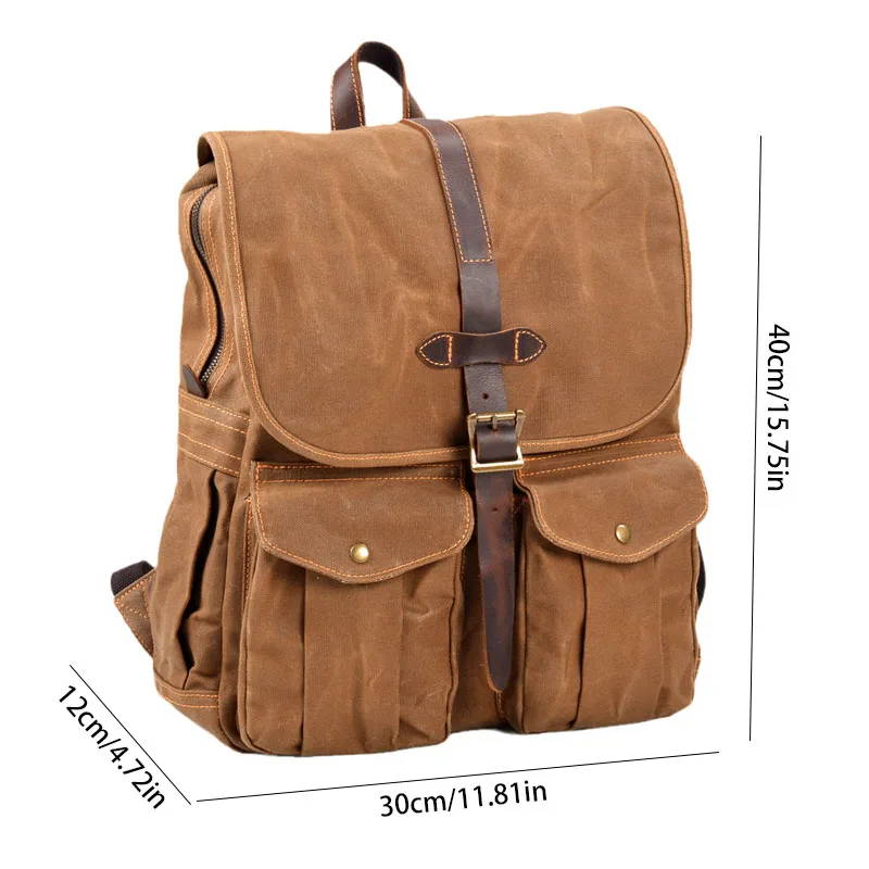Canvas men's 16" computer backpack for camping outdoor hiking waterproof student leisure travel retro