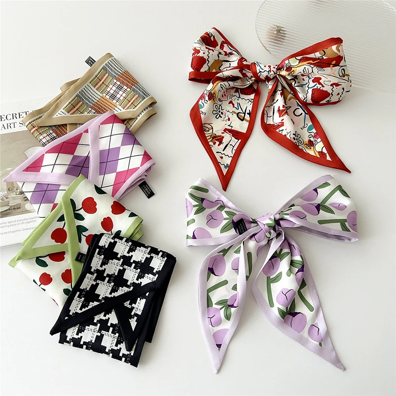 

Brand Design 98cm Silk Feeling Scarf Women Print Shawl Wrap Headkerchief Hijab Female Hair Hand Wrist Bandana Neck Tie 2022