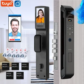 WIfi Tuya APP Remote Unlock Voice Intercom 3D Face Recognition Smart Door Lock With Camera Fingerprint Password Digitl Door Lock 1