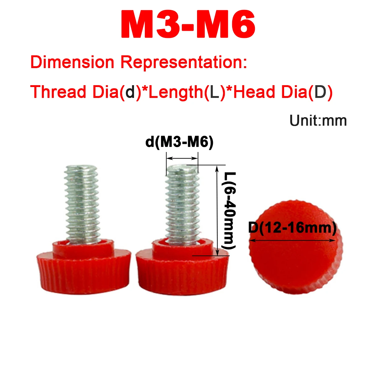 

Red / White /Black Circular Rubber Plastic Head Adjustable Hand Screw Handle M3M4M5M6