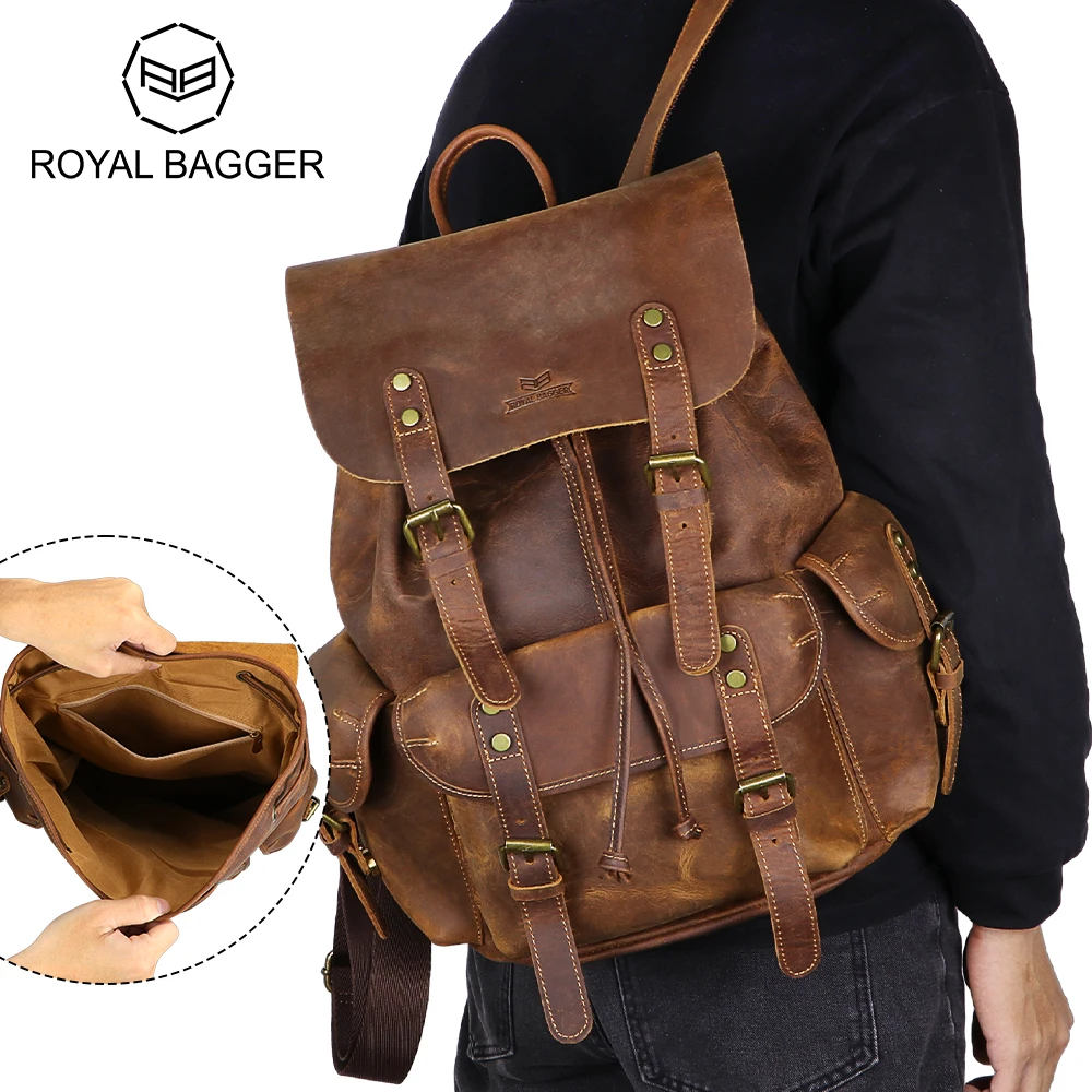 

Royal Bagger Genuine Leather Backpacks for Men, Large Capacity Shoulder Bags, Vintage Business Bag 1632
