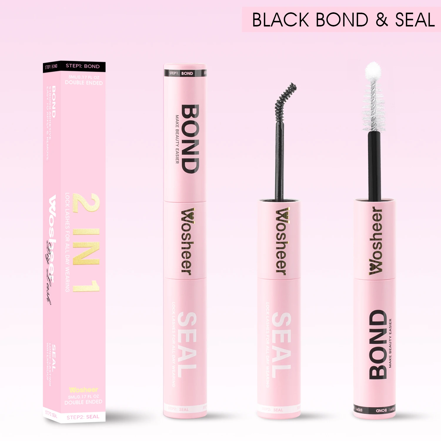 WOSHEER Eyelash Bond & Seal 10ml Eyelash Glue Remover 5ml Eyelash Curler Eyelash Brush Tweezer Kit Makeup