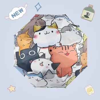 일본 귀여운 고양이 양산, 여성용 비닐 우산, 이중 목적 자외선 차단, 완전 자동 접이식 파라솔