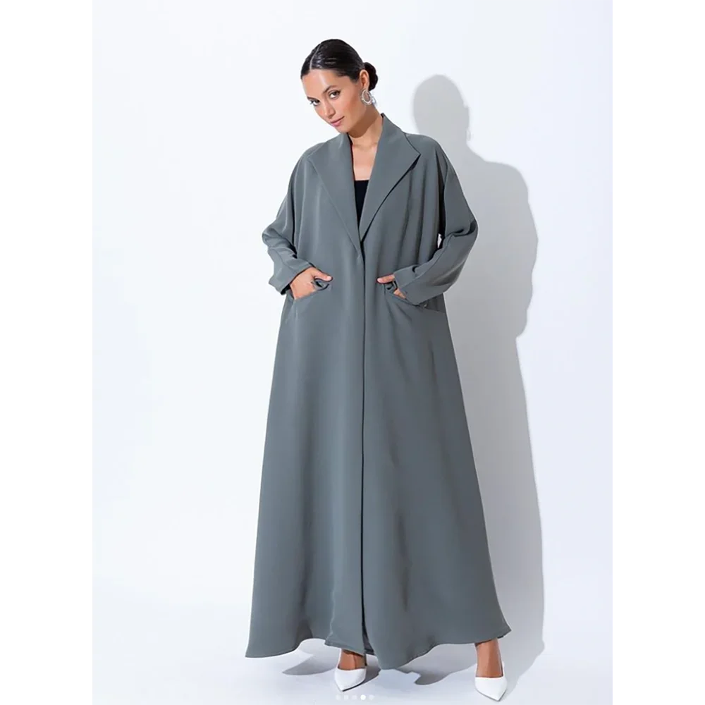 Blazer Women Solid Color Long Single Buckle Lapel Formal Prom Made Saudi Arabia Dress